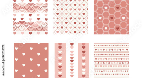 Collection of elegant pink patterned fabrics with intricate designs and textures Vector
