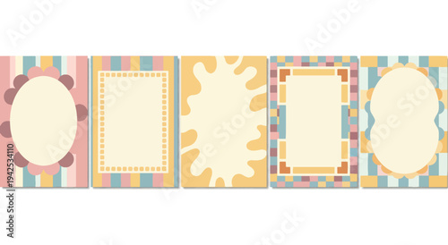 Colorful decorative frames featuring various geometric and floral patterns for creative projects. Vector