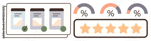 Consumer reviews, rating analysis, product evaluation, decision-making, data visualization, user satisfaction. Multiple product ratings with charts and stars. Consumer reviews and rating analysis