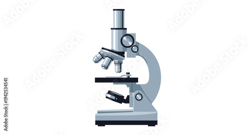 Detailed illustration of a professional laboratory light microscope used for scientific research and medical diagnostics isolated on a white background.