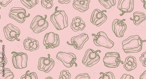 Bell Peppers Illustration Pattern on Pink Background.