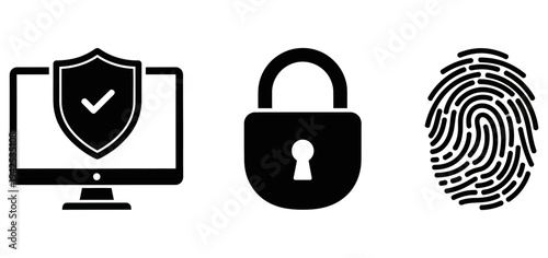 Secure digital identity verification symbols representing online protection and biometric authentication for safe access and data security measures in modern technology and online transactions.