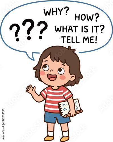 Cute child asking a question cartoon character illustration