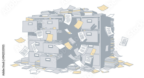 Overflowing Filing Cabinets with Documents.