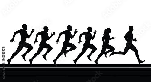 Silhouettes of athletes running a fast-paced race