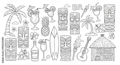 Tropical Vacation Icons and Symbols Collection.