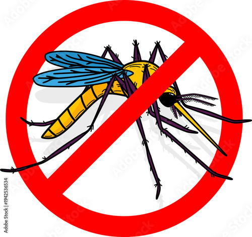 Photos Prohibitory sign, mosquito insect crossed out by a red line