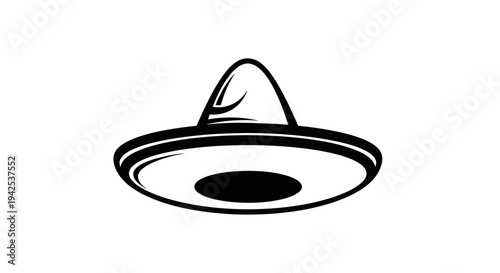 Black and White Sombrero Hat Icon Graphic