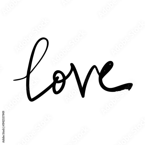 Love word with heart for V in a handdrawn scribbled or handwritten black pen ink style vector design