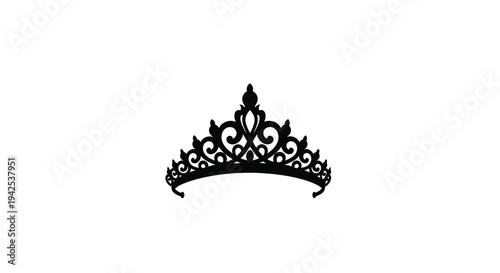 Elegant black tiara silhouette against a stark white background