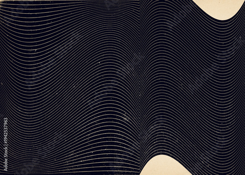 Dark Vintage Abstract Wave Pattern with Rhythmic Lines and Grainy Texture