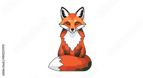 Cute cartoon fox sitting with vibrant orange fur and white markings