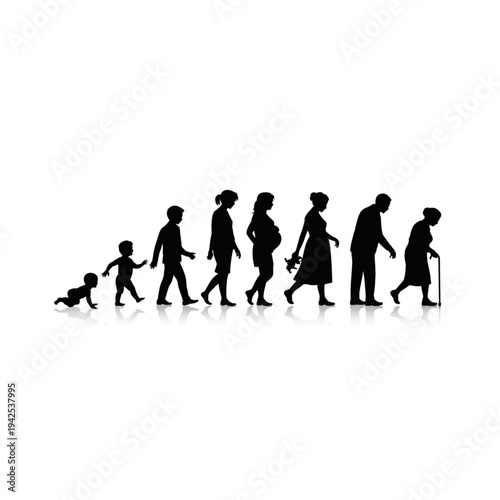 Human life cycle evolution from baby to elderly people silhouette set for aging and growth concept vector