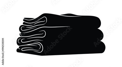 A black and white illustration of neatly folded towels stacked together