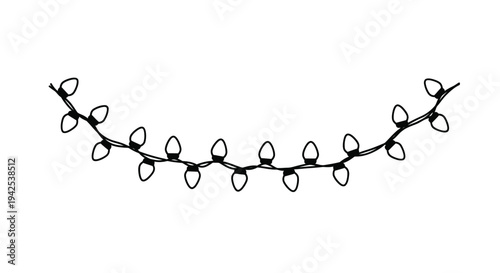 Simple black and white illustration of a string of christmas lights