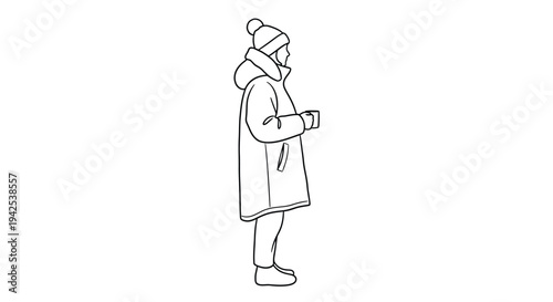 Simple line drawing of a person warmly dressed for cold weather