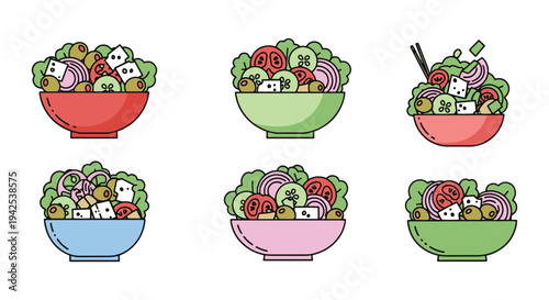 Greek Salad Bowl Line art dynamic abstract artistic vector