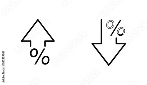 Percent arrow isolated icon in line style, vector business concept symbol representing growth discount rate and financial change, clean minimalist outline design suitable for finance apps analytics