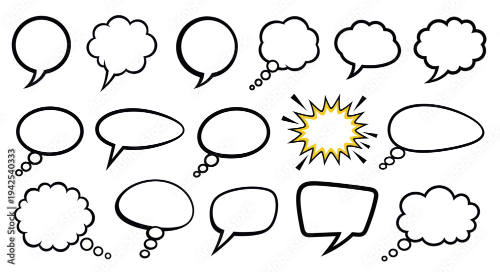 Fototapeta premium Collection of Speech Bubbles and Thought Clouds for Communication and Ideas