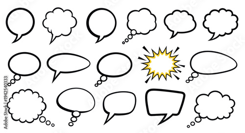 Collection of Speech Bubbles and Thought Clouds for Communication and Ideas