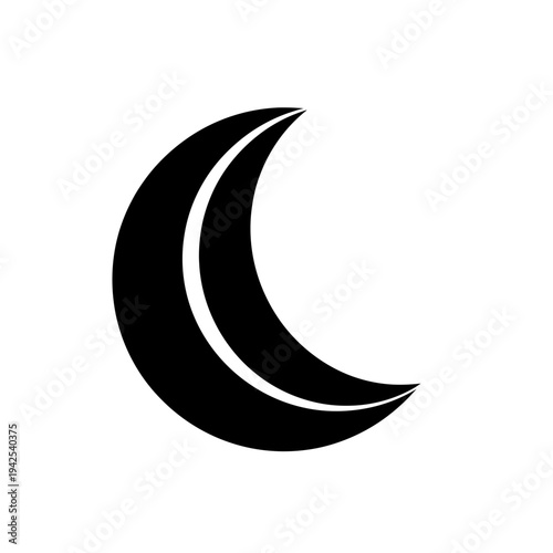 Crescent Moon Icon Black Silhouette Isolated on White Background