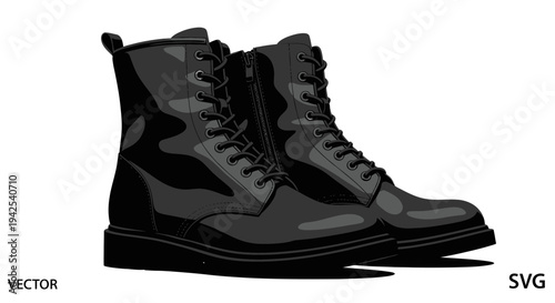 Stylish Black Combat Boots with Laces and Zipper, Fashion Footwear