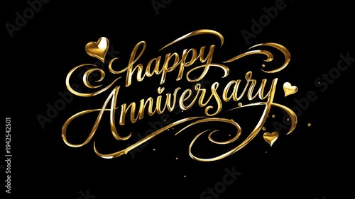 Happy Anniversary lettering text Animation on the transparent background. Handwritten text with modern brush lettering in luxury gold. Great for celebrations and events