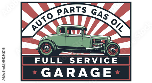 Vintage car service and gas station sign. Gas station for car, grunge banner illustration. Transparent background SVG file.