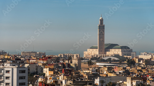 Tableau sur toile Urban Skyline of Casablanca with the Majestic Hassan II Mosque