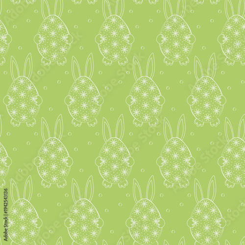 Easter egg with abstract floral decor and Bunny hiding behind Seamless Pattern Minimal flat Backdrop. Vector illustration Greetings Thematic Background Party Invite or social media post cover, leaflet