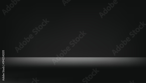 Empty black studio background. Empty Room Studio with table. Space for selling products, backdrop, wallpaper, background, text. Gradient table. Vector illustration.