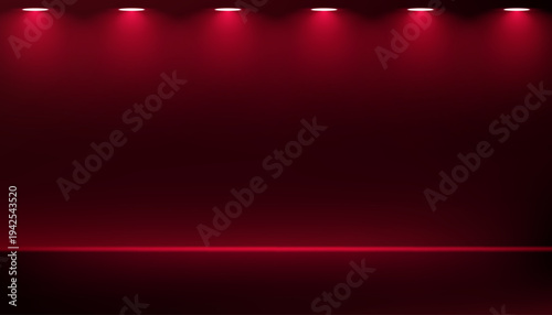Empty black and red studio background. Empty Room Studio with table. Space for selling products, backdrop, wallpaper, background, text. Gradient table. Vector illustration.