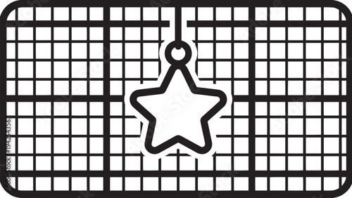 Minimal line icon featuring Islamic star ornament within geometric grid pattern, inspired by traditional mosque decorations.