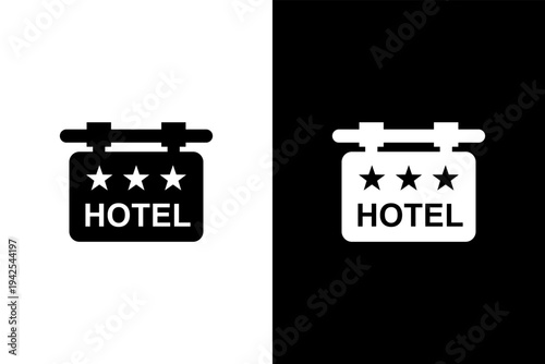hotel travel journey icon, black and wahite concept flat outline vector design