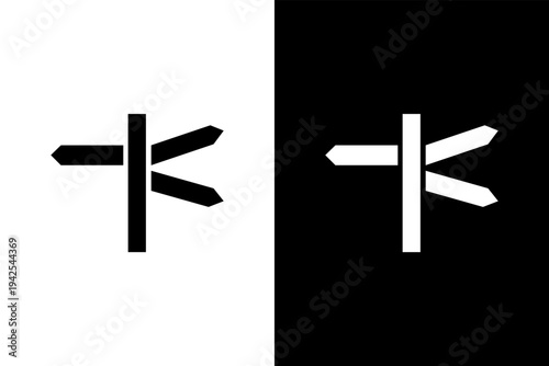 direction sign travel journey icon, black and wahite concept flat outline vector design