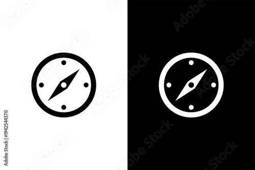 compas sign travel journey icon, black and wahite concept flat outline vector design