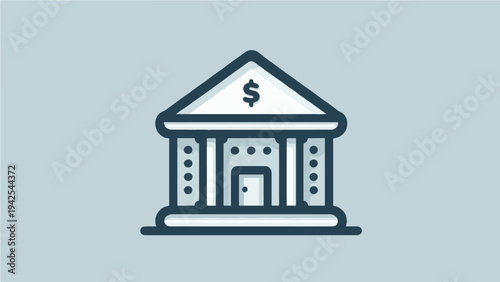 Bank Building Icon Vector Illustration in Flat Line Art Style
