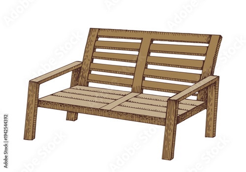 Wooden bench hand drawn vector
