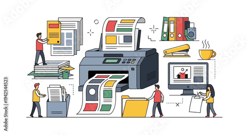 Office workers efficiently managing paperwork and documents