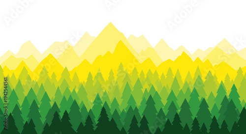 Abstract Mountain Range with Evergreen Forest Landscape