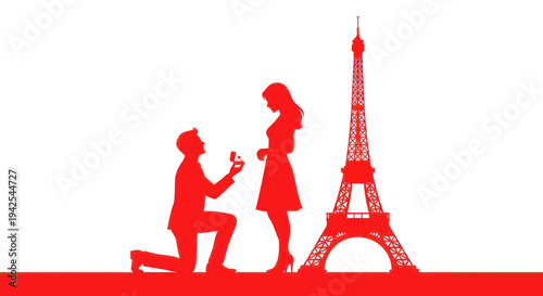 Romantic Marriage Proposal Silhouette in Paris