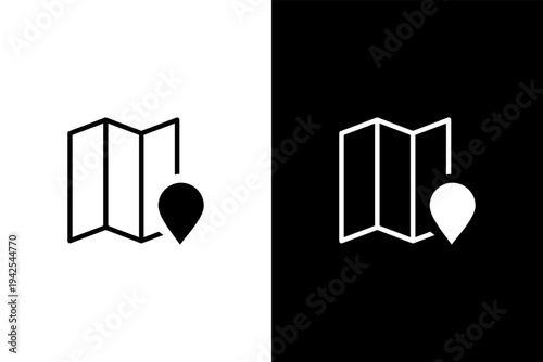 brocure map travel journey icon, black and wahite concept flat outline vector design