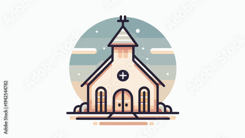 Christian Church Building – Religious Architecture and Faith Worship Illustration.