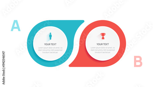 Venn diagram business infographic circle chart template 2 options, presentation with business icon elements vector illustration.