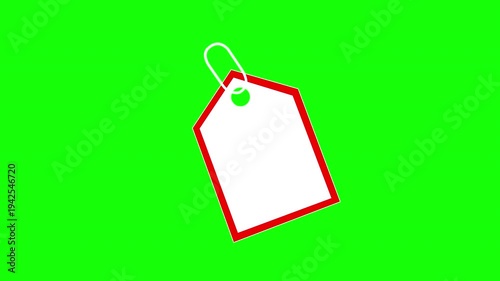 White Price Tag Label with String on Green Background – Retail Element