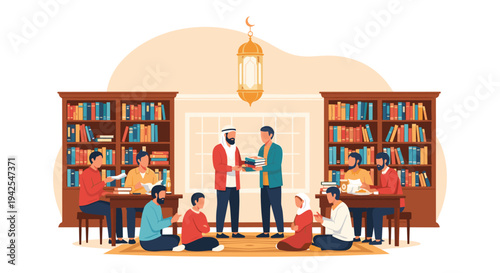 people in library reading studying learning together education