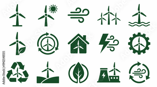 Renewable energy icons for sustainable power solutions and eco friendly practices