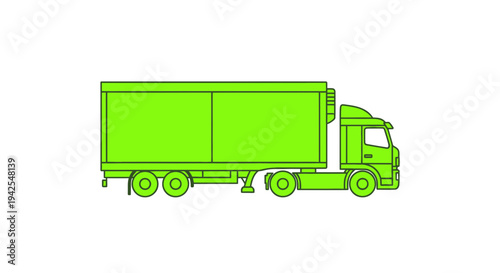 Green Semi Truck Outline Icon on White Background
