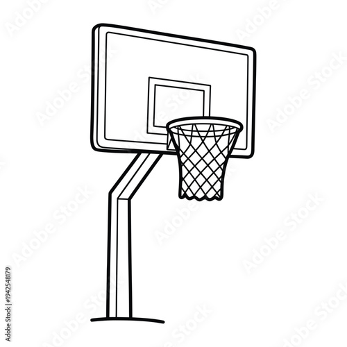 Basketball hoop with net and backboard, simple line art drawing