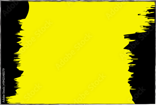 Bright vibrant yellow background panel contrasted sharply against jagged black brush stroke border elements.